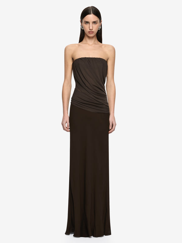 XANTHI STRAPLESS MAXI DRESS - BITTER CHOC