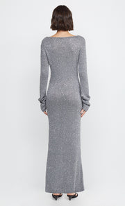 SADIE SEQUIN LONG SLEEVE KNIT DRESS - CHARCOAL