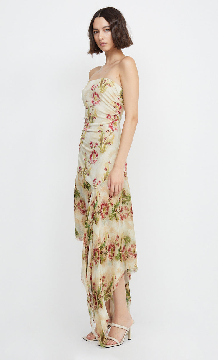 MONETTE ASYM STRAPLESS MAXI - GENEVIVE FLORAL