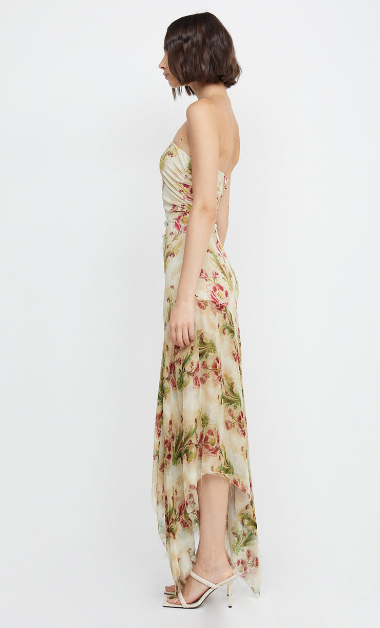 MONETTE ASYM STRAPLESS MAXI - GENEVIVE FLORAL