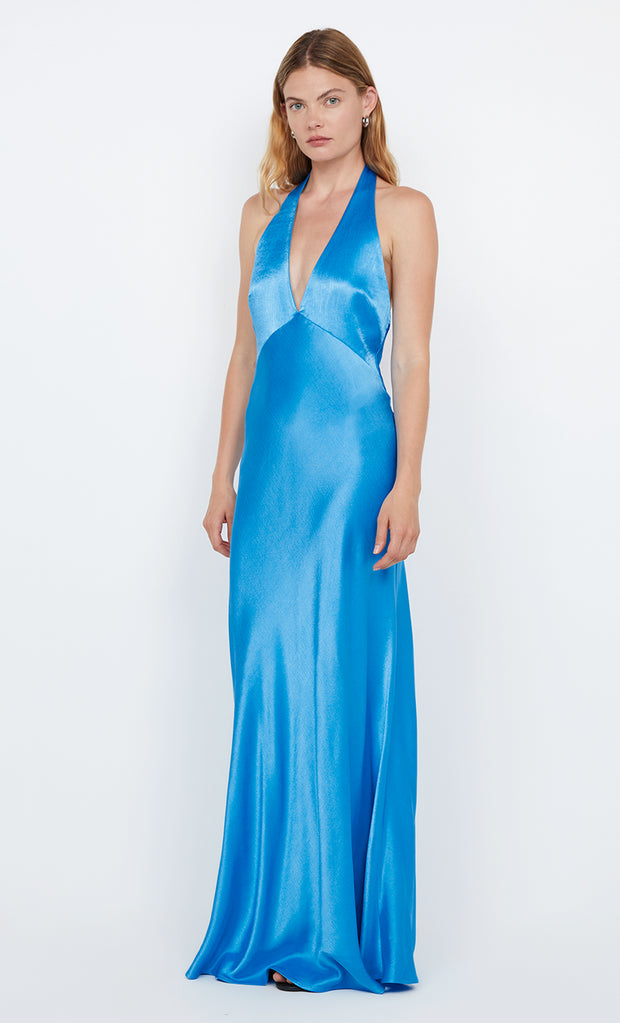 FRIDA HALTER DRESS - MID BLUE
