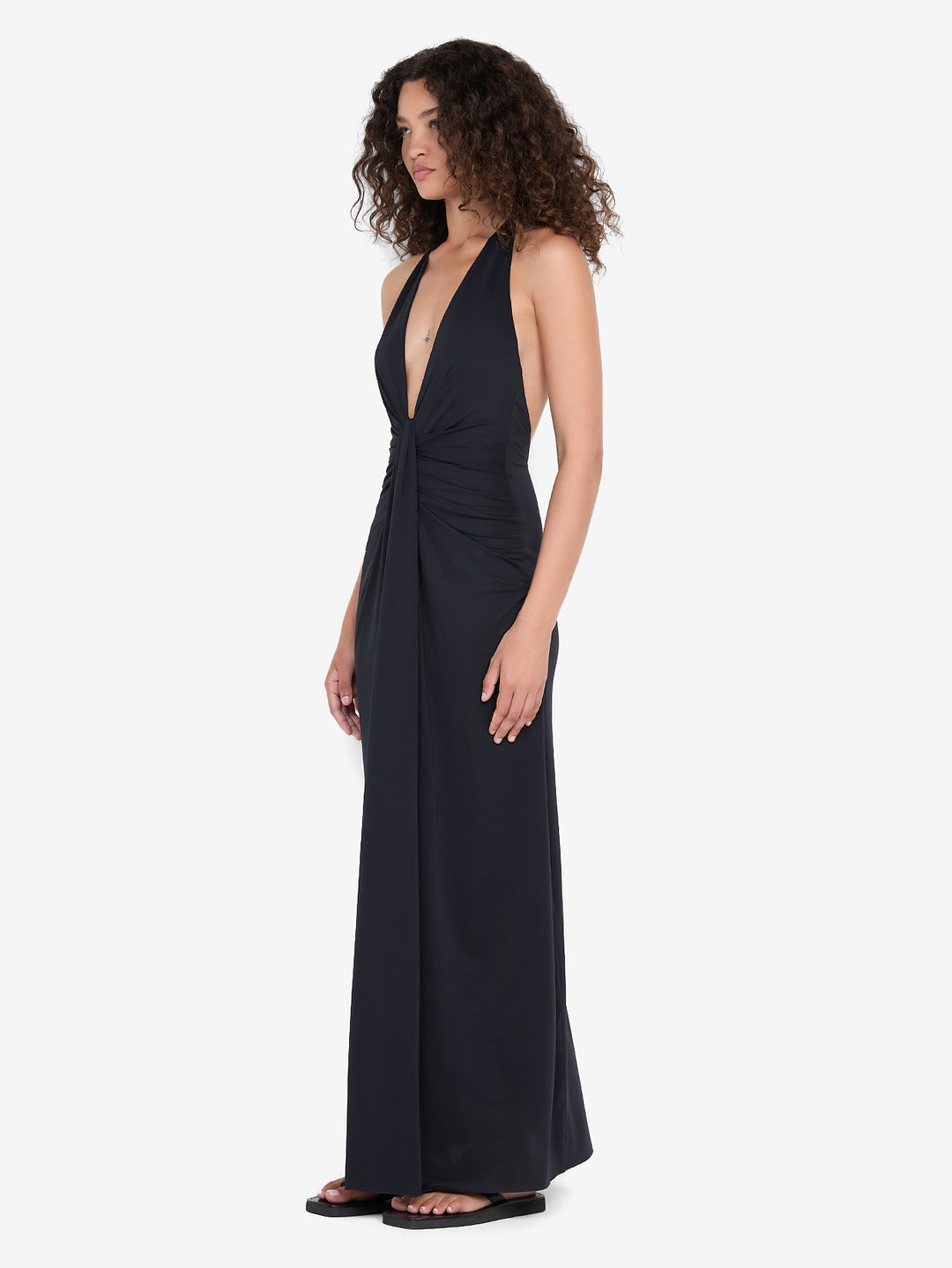 black lacquer dresser Short Sleeve Twist Drape Midi Dress Black – Roland Mouret
