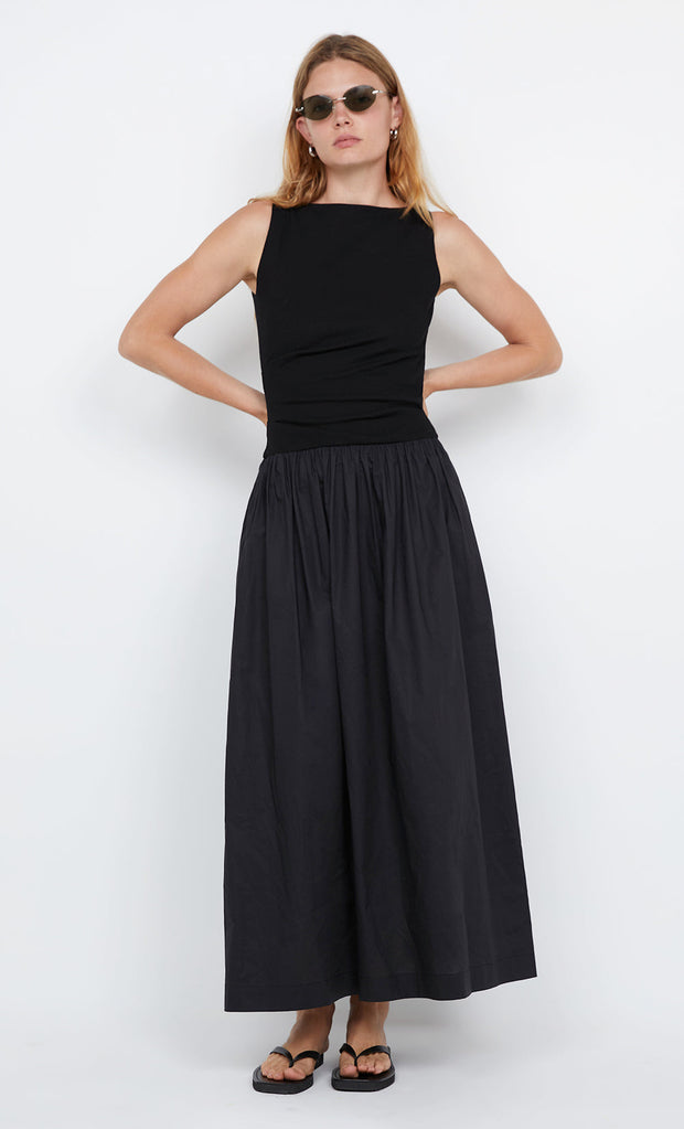 FREYA BOAT NECK DRESS - BLACK
