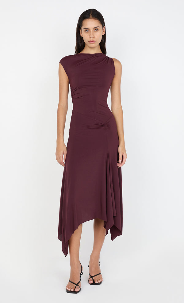 NARA ASYM MIDI DRESS - PLUM