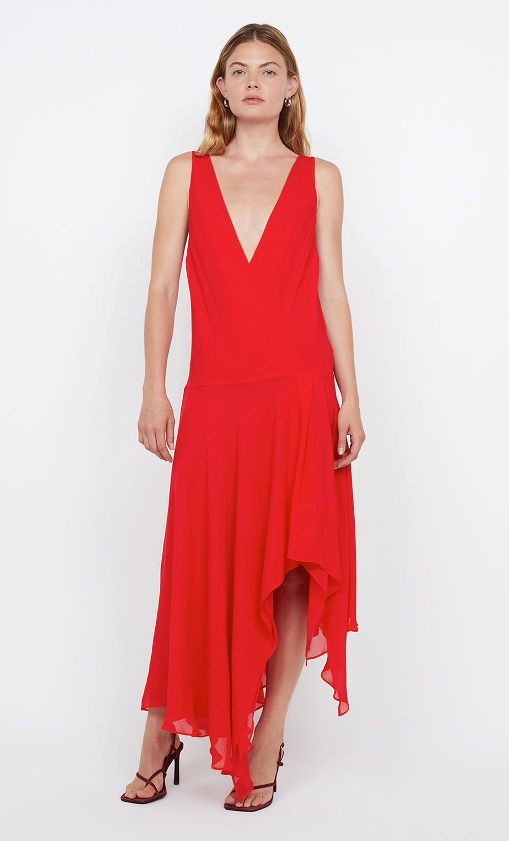 RHONE WRAP ASYM DRESS - CHILLI
