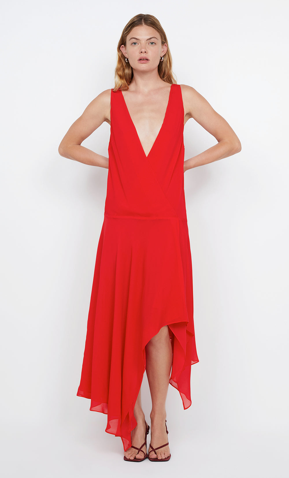 RHONE WRAP ASYM DRESS - CHILLI