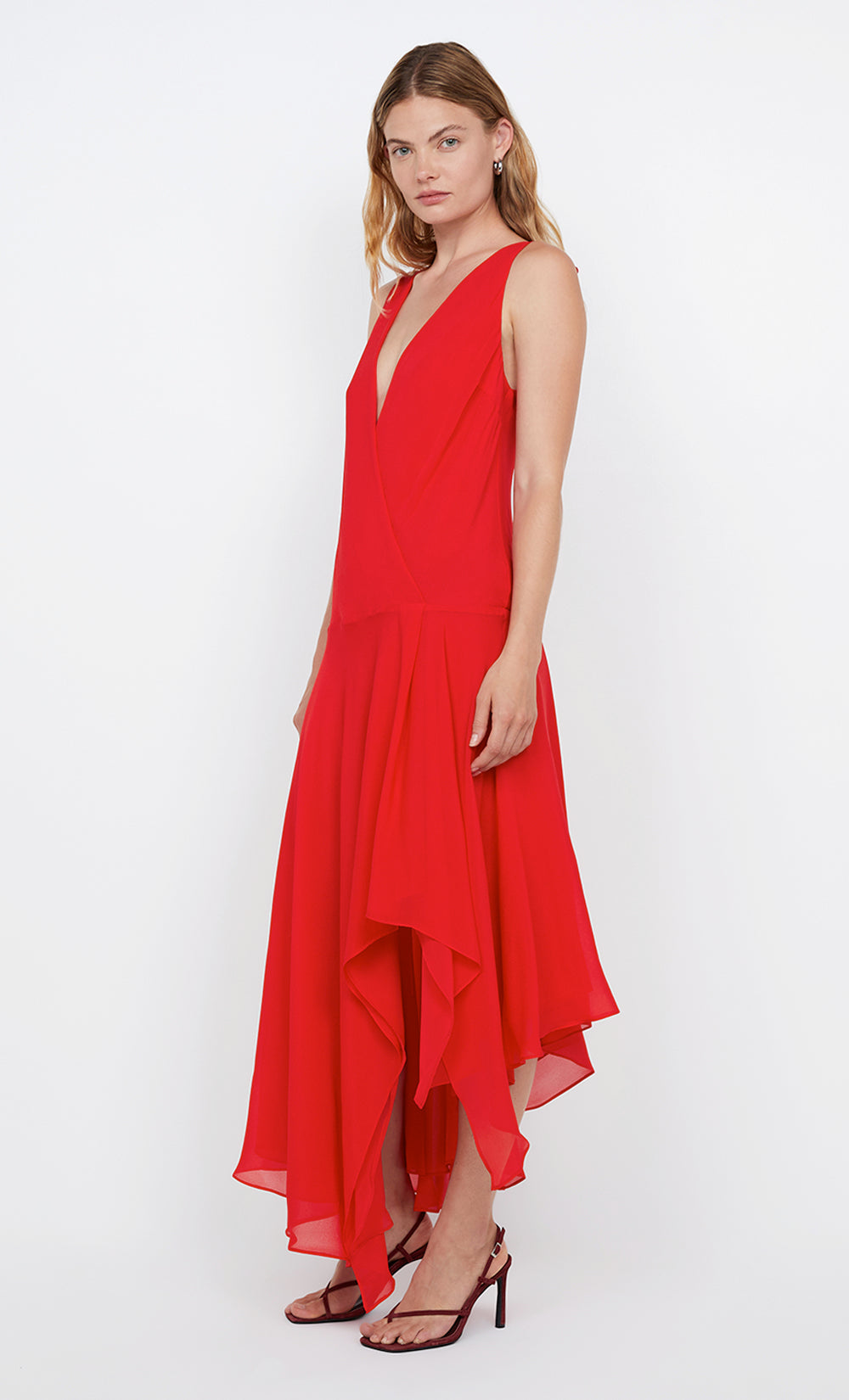 RHONE WRAP ASYM DRESS - CHILLI