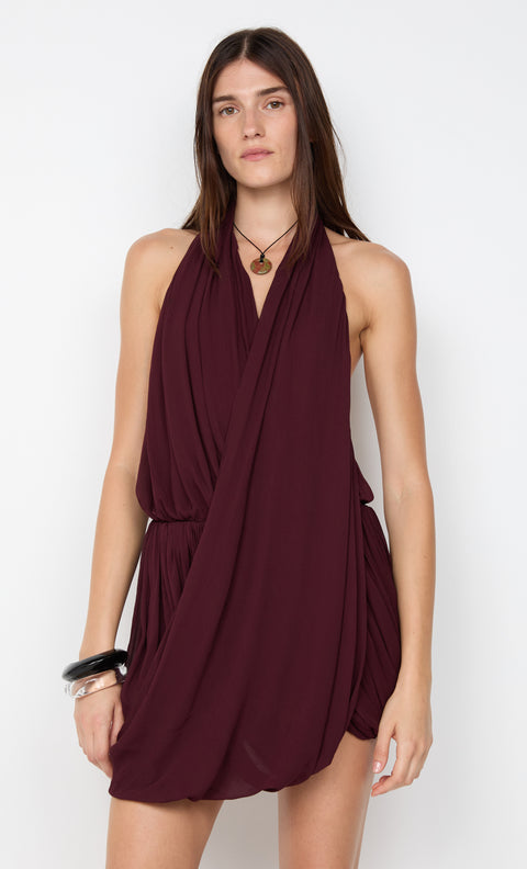 ROCHELLE DRAPE MINI DRESS - PLUM