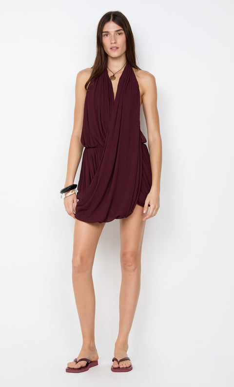 ROCHELLE DRAPE MINI DRESS - PLUM