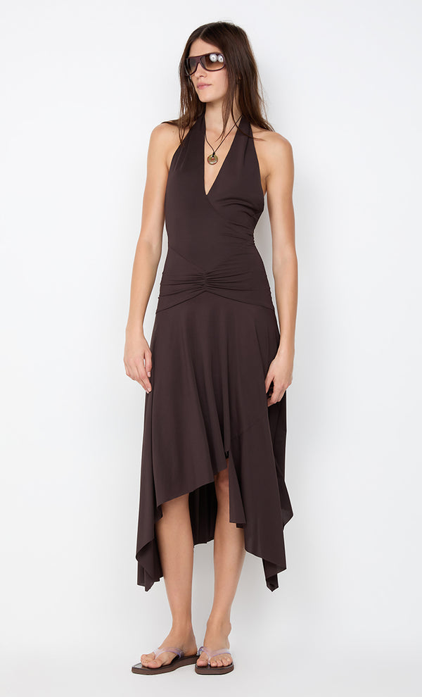 NESSIE HALTER DRESS - DARK CHOCOLATE