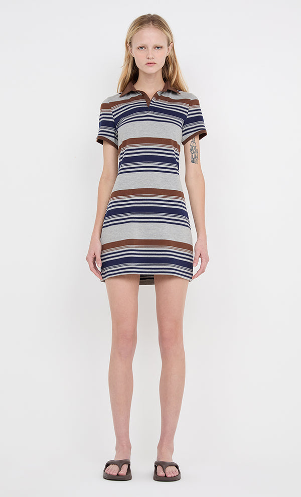 PARKER POLO MINI DRESS - STRIPE INK/CHOC/GREY