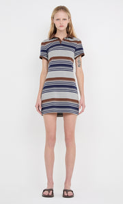 PARKER POLO MINI DRESS - STRIPE INK/CHOC/GREY