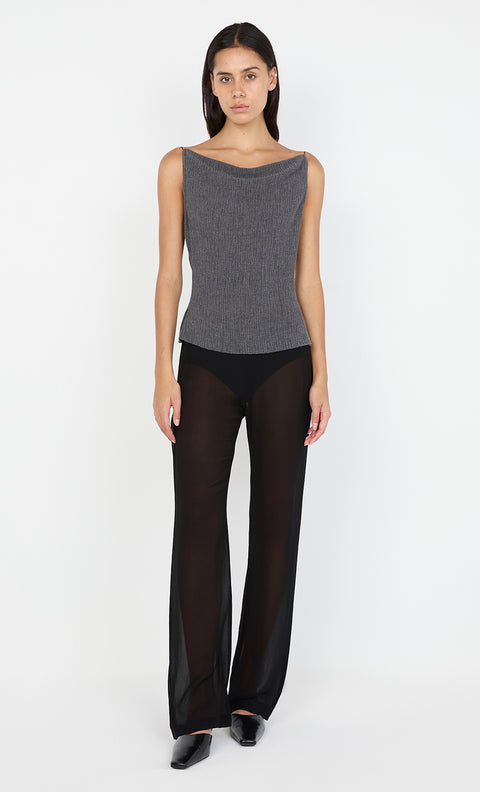 ELENA BOAT NECK TOP - CHARCOAL