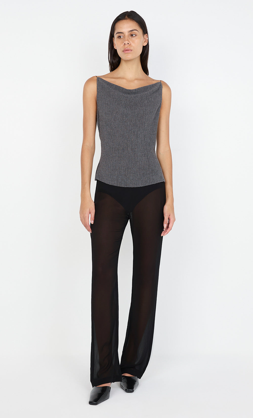 ELENA BOAT NECK TOP - CHARCOAL