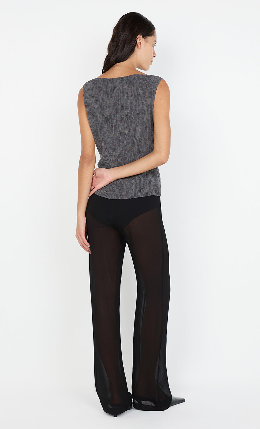 ELENA BOAT NECK TOP - CHARCOAL