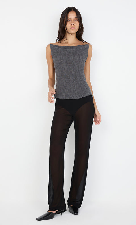 ELENA BOAT NECK TOP - CHARCOAL