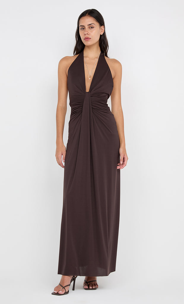 TILLIE DRAPE MAXI DRESS - DARK CHOCOLATE