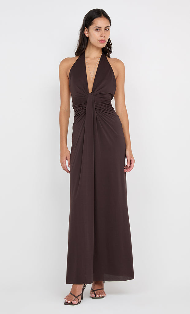 TILLIE DRAPE MAXI DRESS - DARK CHOCOLATE