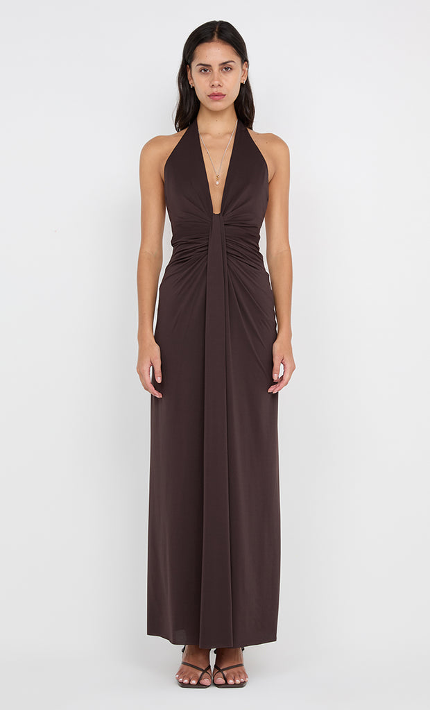 TILLIE DRAPE MAXI DRESS - DARK CHOCOLATE