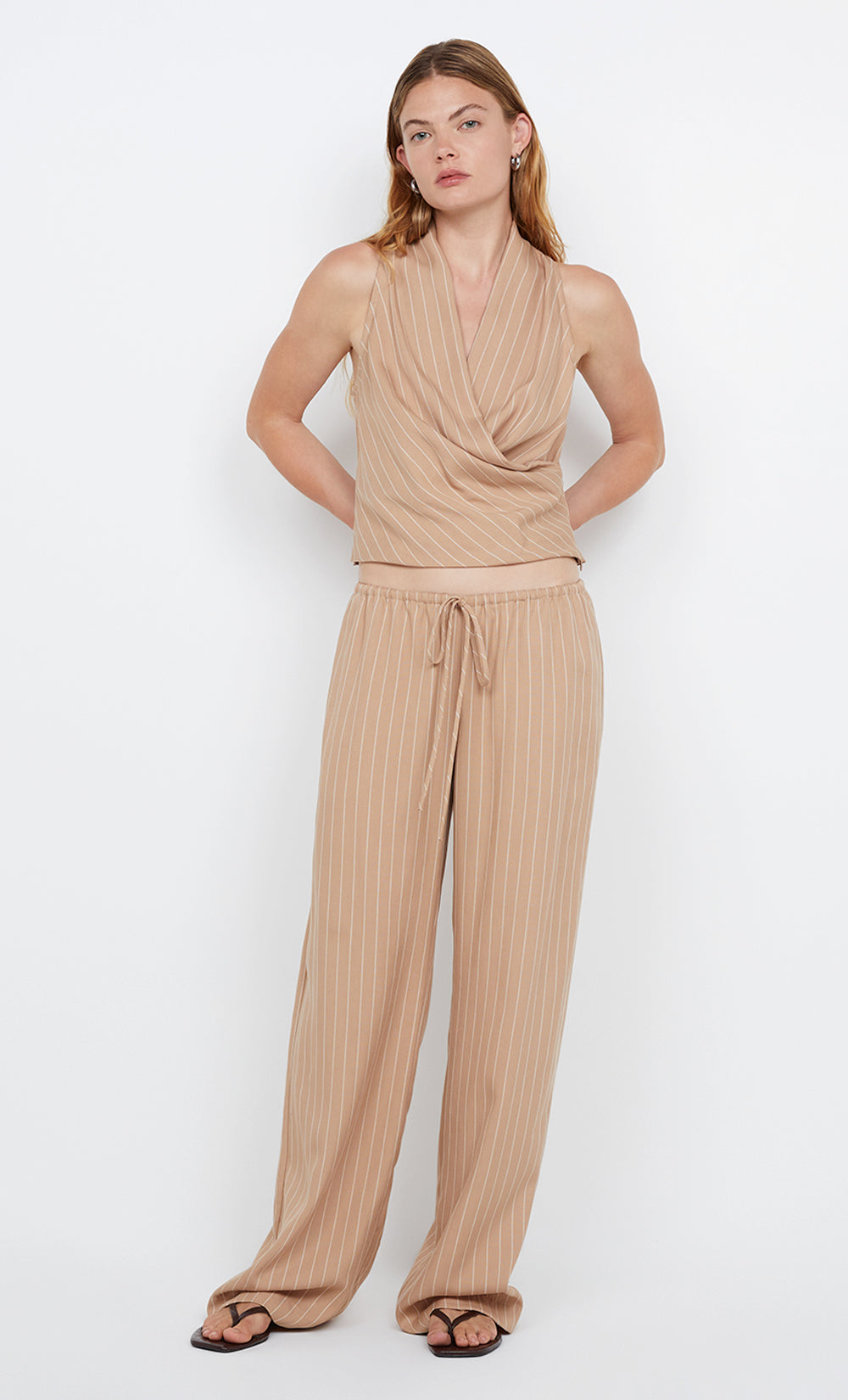 ALMERIA WRAP TOP - CAMEL STRIPE