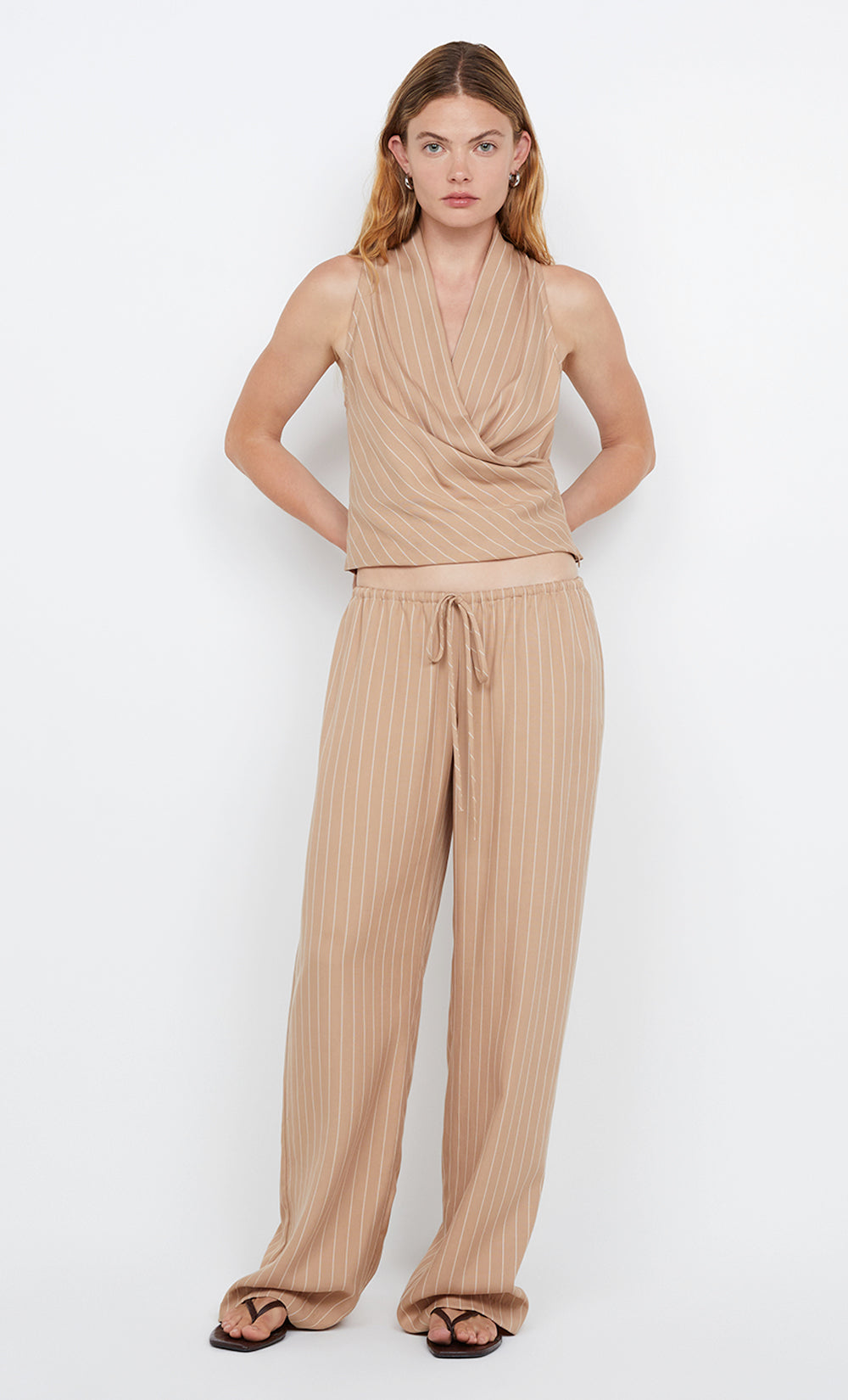 ALMERIA WRAP TOP - CAMEL STRIPE