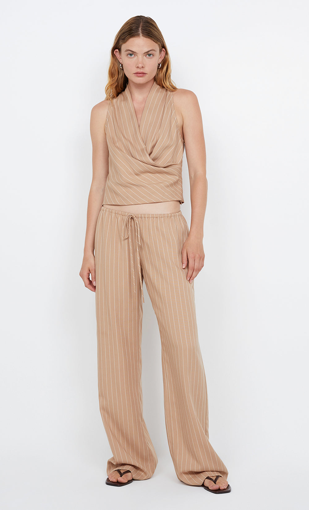 ALMERIA WRAP TOP - CAMEL STRIPE
