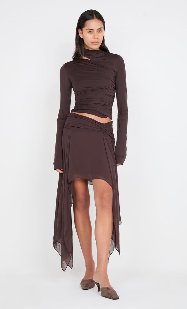 NESSIE LONG SLEEVE TOP - DARK CHOCOLATE