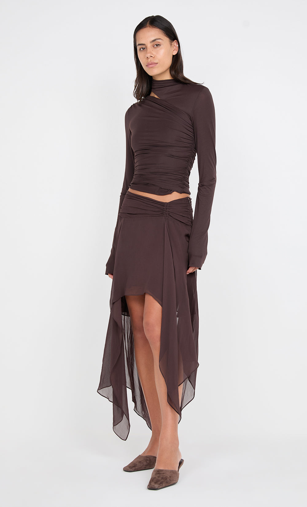 NESSIE LONG SLEEVE TOP - DARK CHOCOLATE