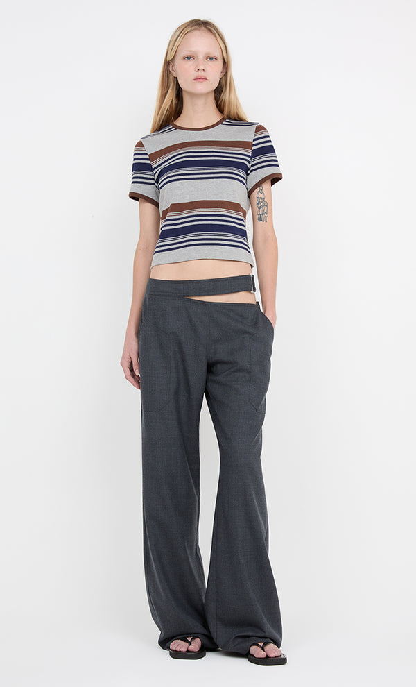PARKER CROPPED TEE - STRIPE INK/CHOC/GREY
