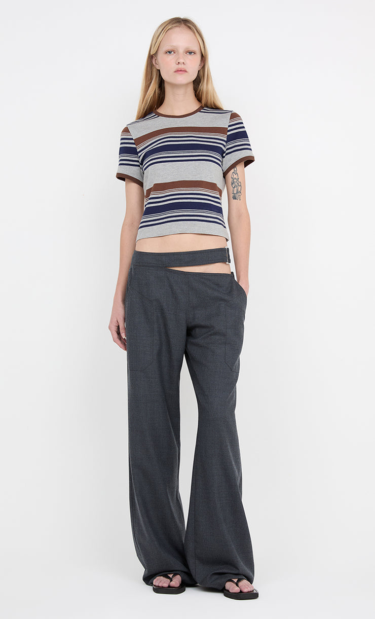 PARKER CROPPED TEE - STRIPE INK/CHOC/GREY