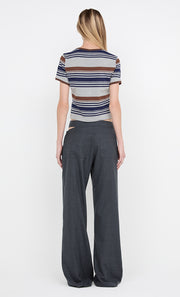 PARKER CROPPED TEE - STRIPE INK/CHOC/GREY