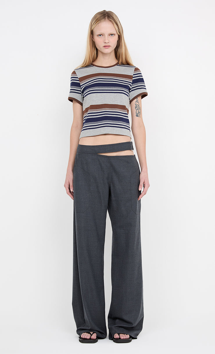 PARKER CROPPED TEE - STRIPE INK/CHOC/GREY
