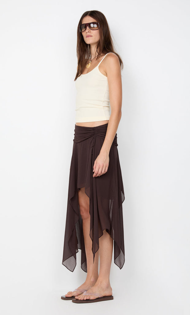 TALLIS ASYM SKIRT - DARK CHOCOLATE