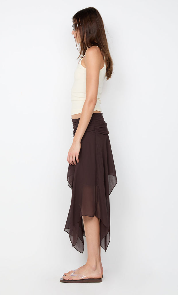 TALLIS ASYM SKIRT - DARK CHOCOLATE