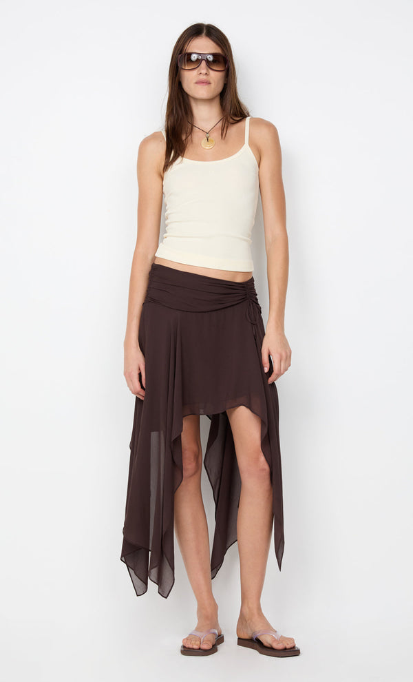 TALLIS ASYM SKIRT - DARK CHOCOLATE