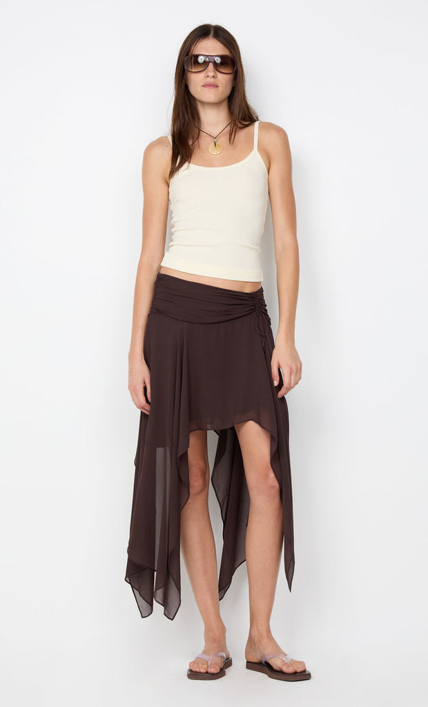 TALLIS ASYM SKIRT - DARK CHOCOLATE