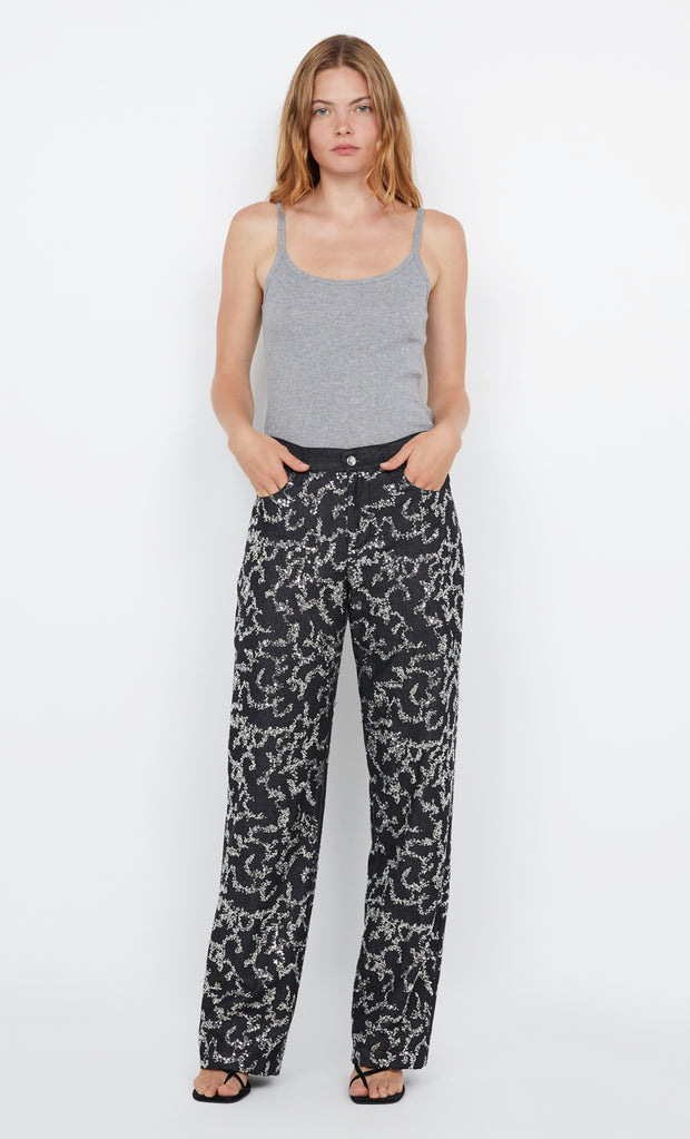 KINSLEY SEQUIN PANT - CHARCOAL SILVER