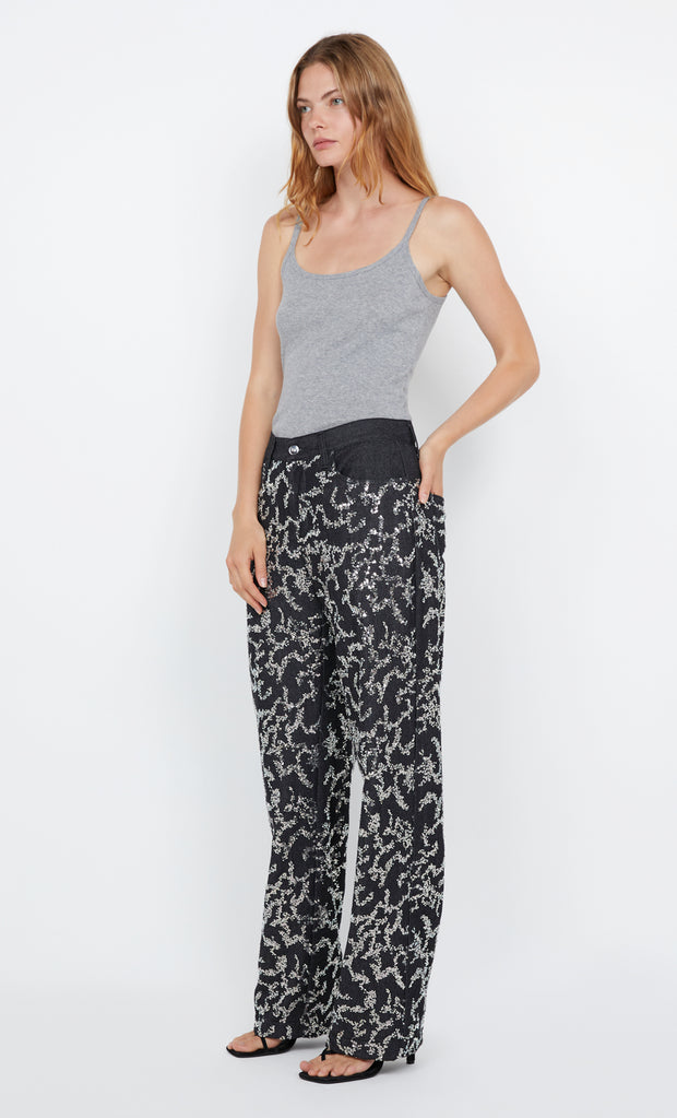 KINSLEY SEQUIN PANT - CHARCOAL SILVER
