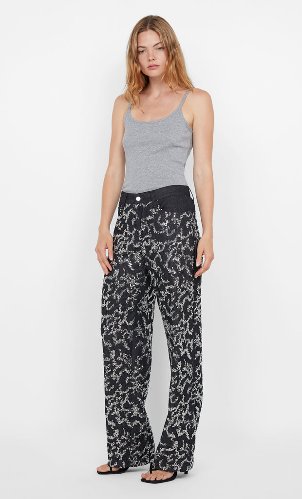 KINSLEY SEQUIN PANT - CHARCOAL SILVER
