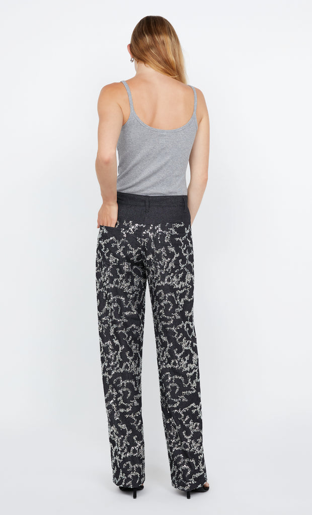 KINSLEY SEQUIN PANT - CHARCOAL SILVER