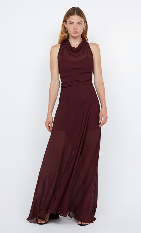 ROCHELLE HIGH NECK DRESS - PLUM