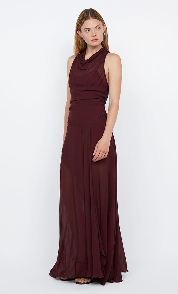 ROCHELLE HIGH NECK DRESS - PLUM