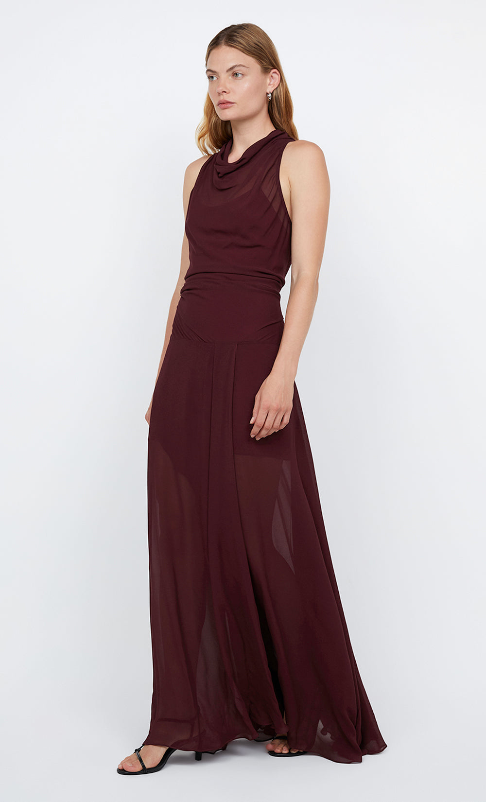 ROCHELLE HIGH NECK DRESS - PLUM