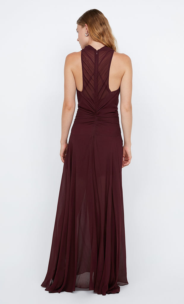 ROCHELLE HIGH NECK DRESS - PLUM