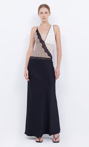 ABRIELLE LACE MAXI DRESS - BLACK/TAUPE/IVORY