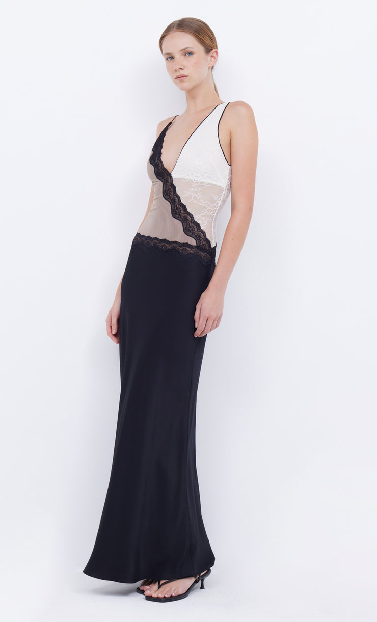 Abreille Lace Tri Colour Maxi Dress Taupe, White and Black by Bec + Bridge