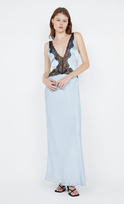 ALLEGRA LACE TRIM DRESS - DUSTY BLUE/BLACK