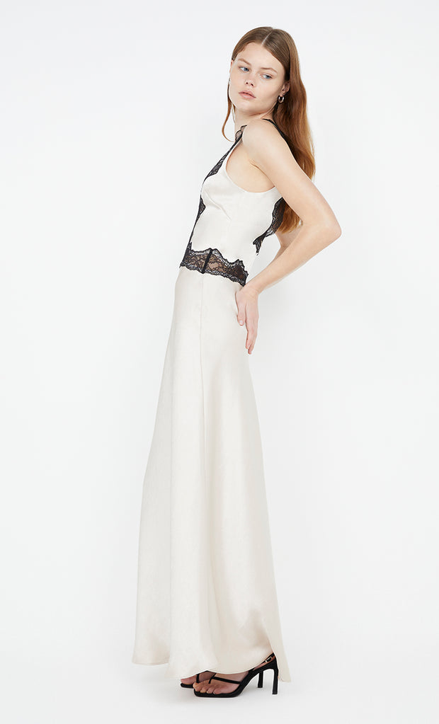 Allegra Lace Trim Dress in Sand with black lace by Bec + Bridge