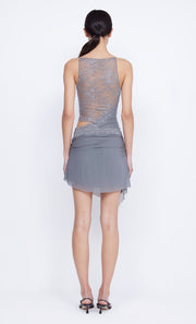 Amoras Mini Dress in Grey with lace and cutout by Bec + Bridge