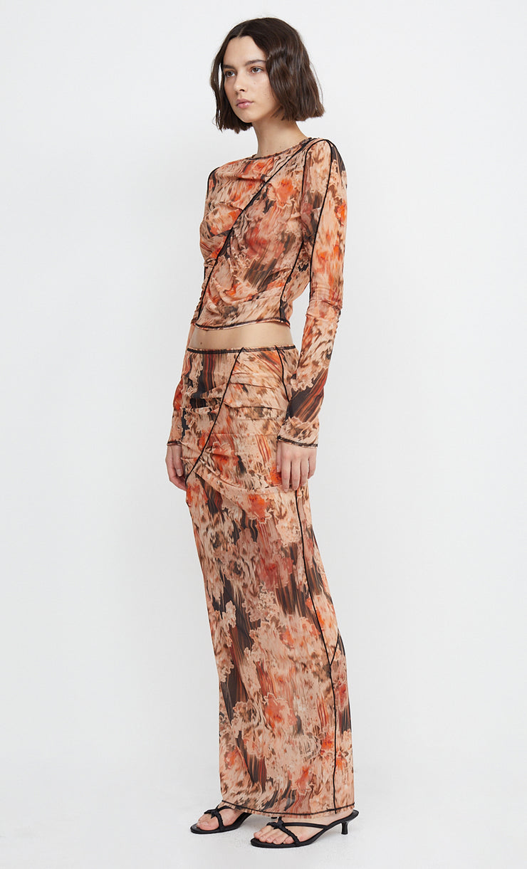 AVERIL GATHERED LONG SLEEVE TOP - GLITCH FLORAL